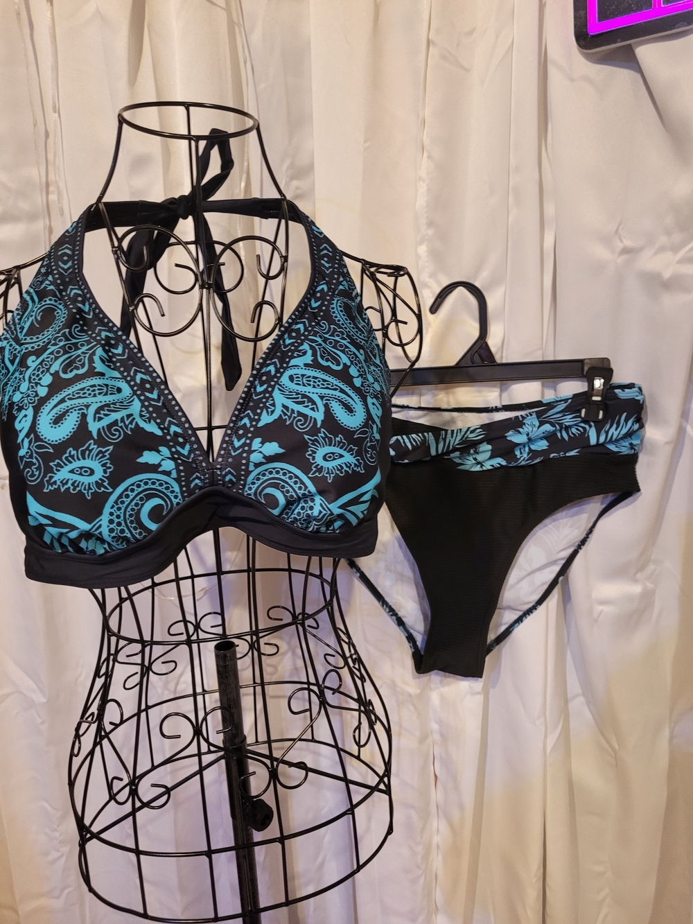 Amazon Black & Turquoise Paisley Halter Bikini Set